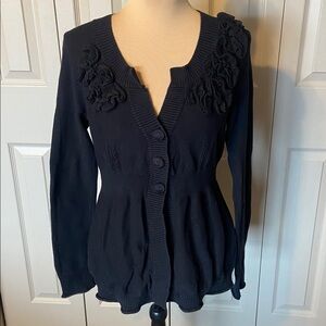 DKNY Jeans Y2K Women's Black Cardigan Ruffles Romantic Cottagecore Size Medium